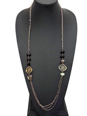 Wendy Mink Long Necklace Mixed Stones Boho Artisan Signed Gold Tone 35 Inches